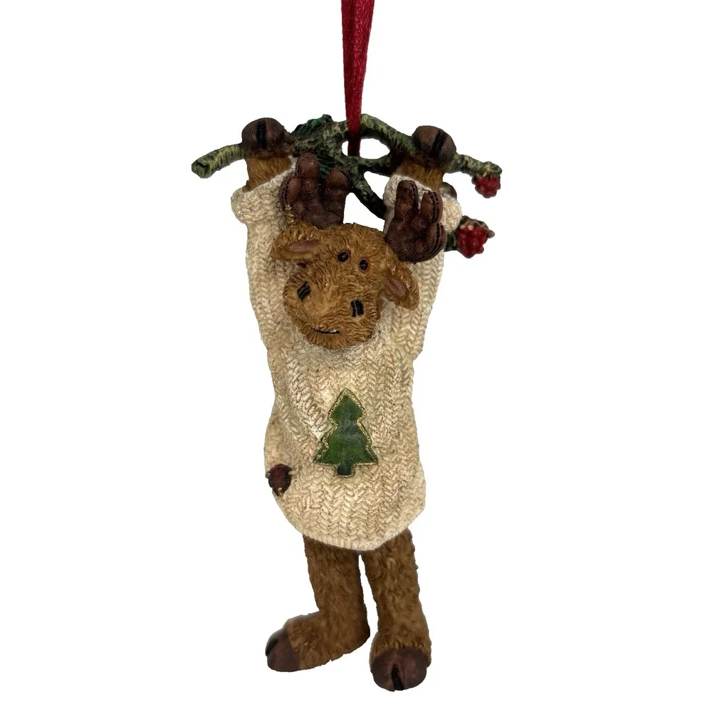 Boyds Dangle Moose Christmas Ornament Dangling Feet Tree Sweater Vintage 2004
